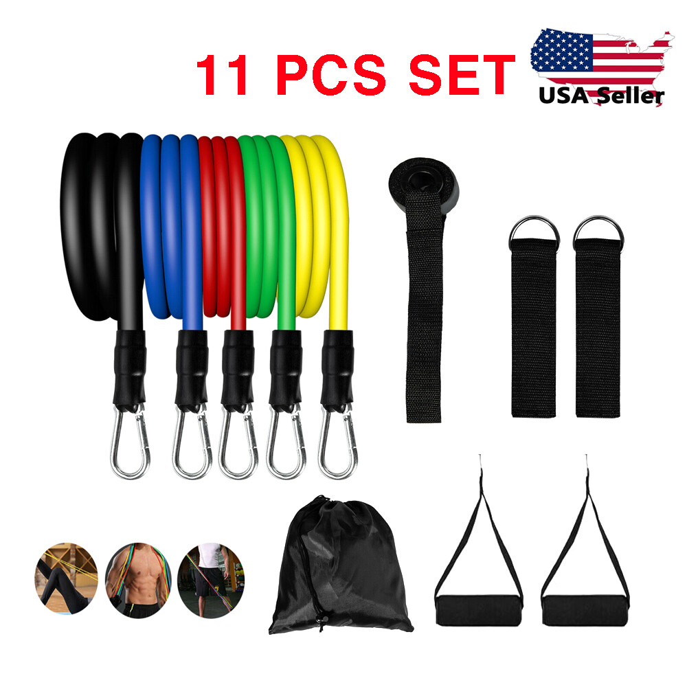 11 PCS Resistance Band Set Yoga Pilates Abs Exercise Fitness Tube Workout Bands