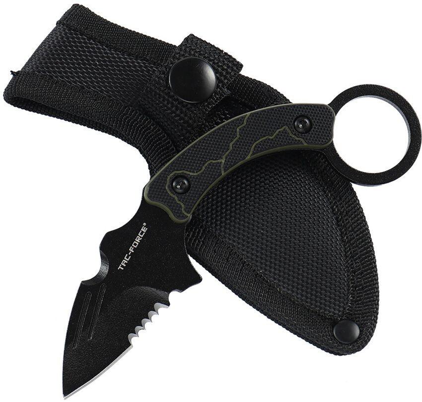 Tac Force Fixed Knife 2.13" Part Serrated 3Cr13 Steel Full Tang Blade G10 Handle