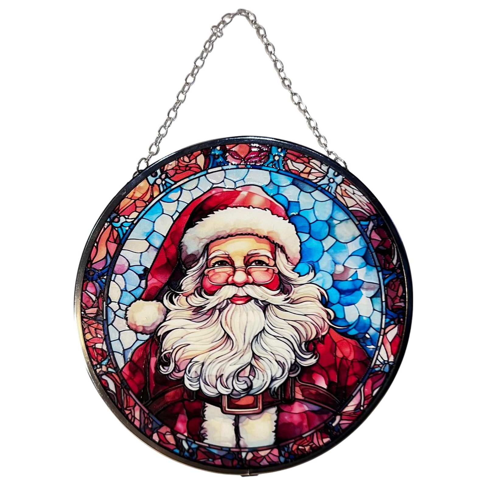 Santa Claus Stained Glass 6-Inch Suncatcher - Festive Holiday Window Decor