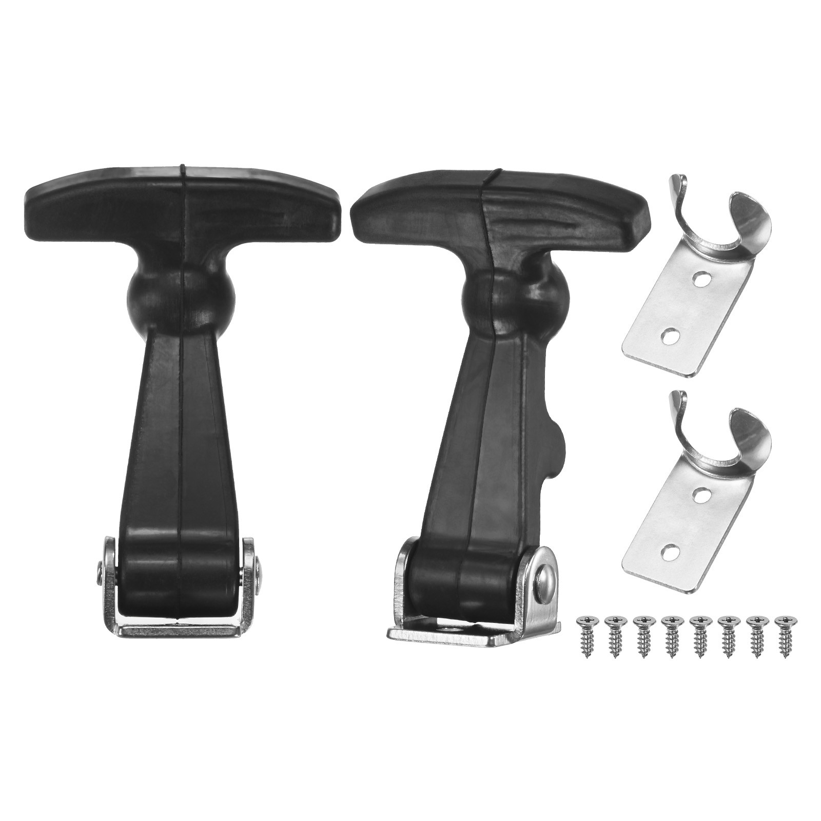 2-Pack Elastic Stainless Steel Rubber Hood Catch, 2.6" for Toolbox, Silver Black