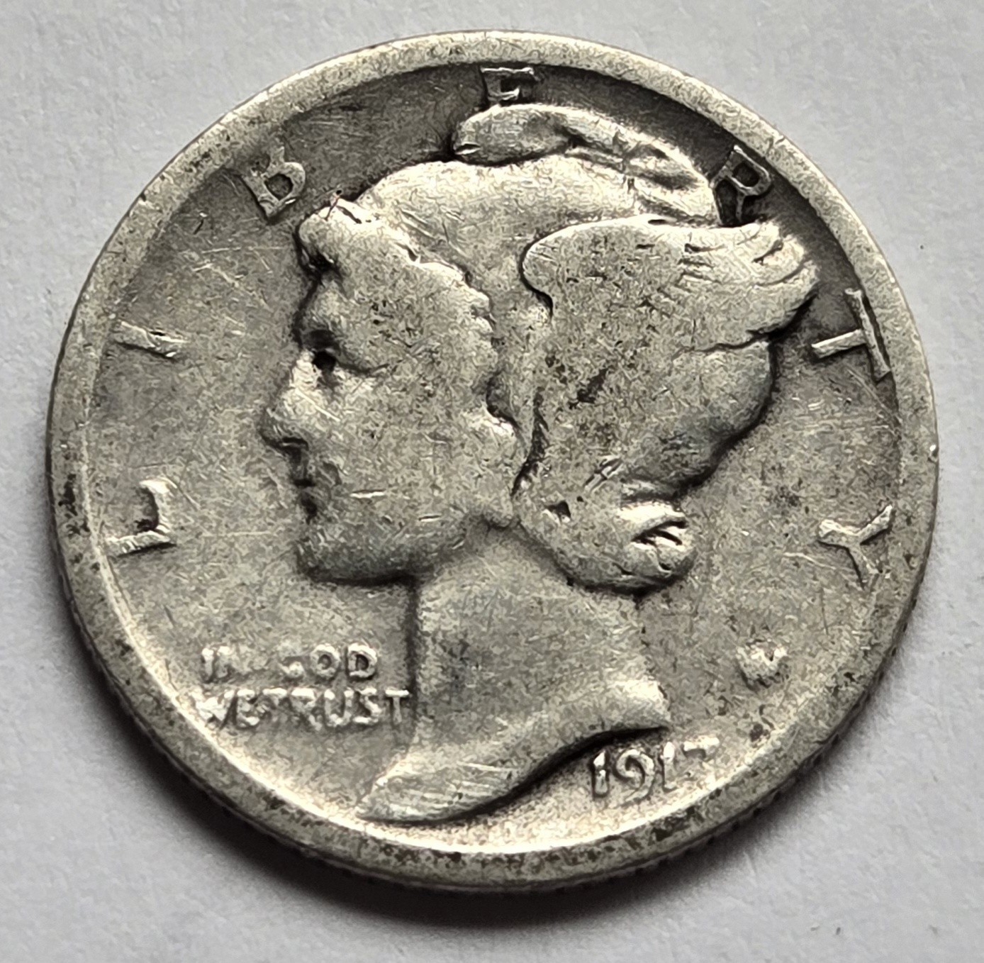 1917 Mercury Silver Dime 10c - "Good Coin" - Free Shipping