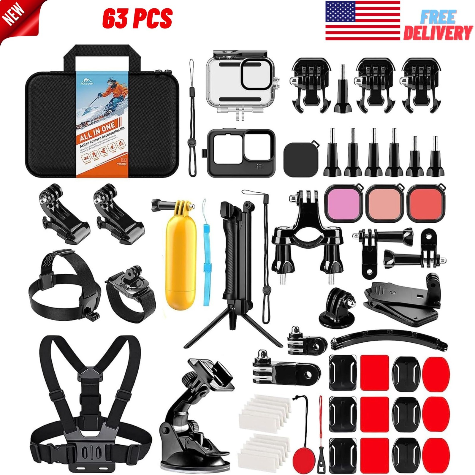 63 in 1 Action Camera Accessories Kit for GoPro Hero 13 12 11 10 9 Black