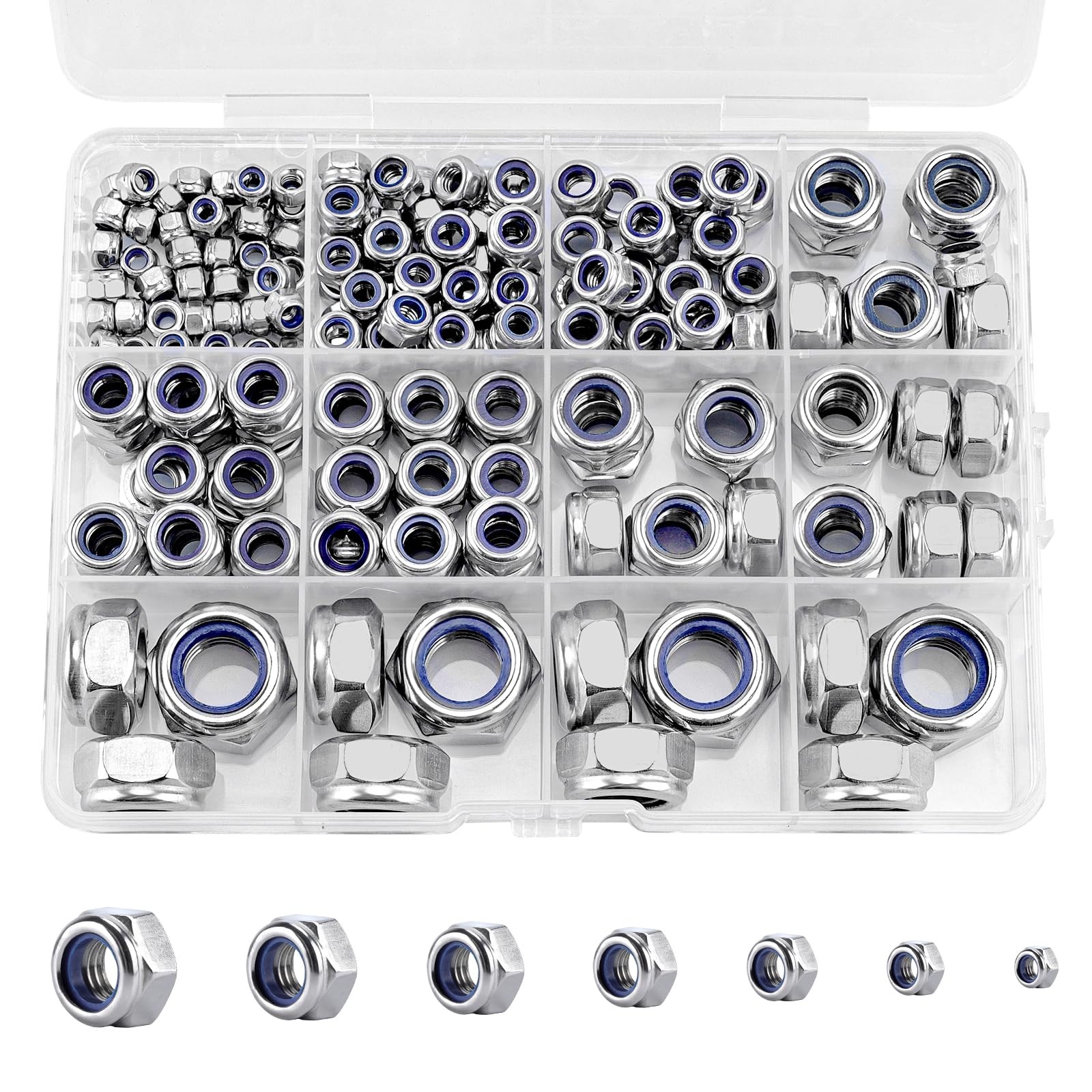 Vmuter 191pcs Metric Lock Nuts Assortment M3M12 Nylon Insert 304 Stainless Steel