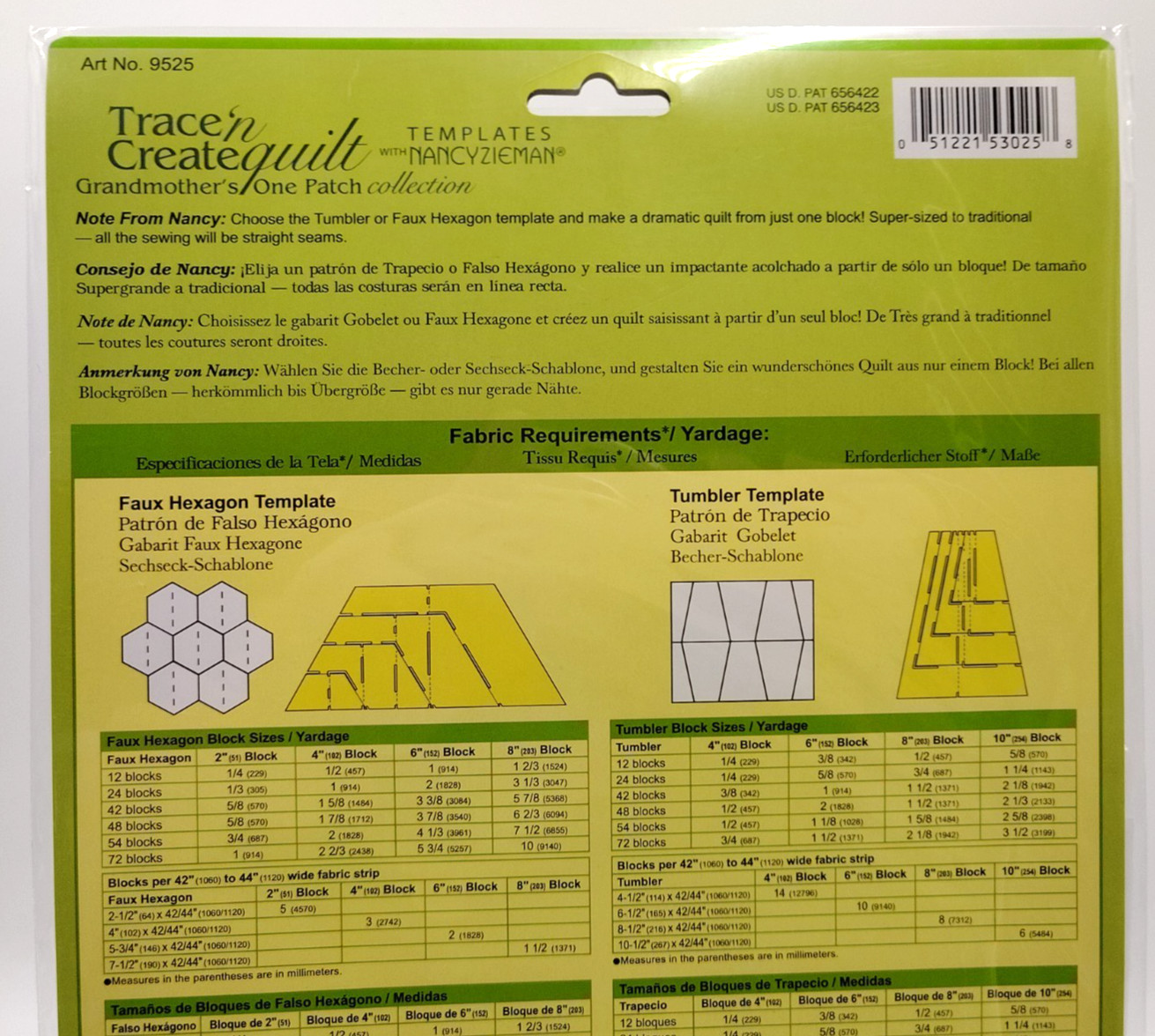 Clover Trace 'N Create Quilt Template GRANDMOTHER'S ONE PATCH Nancy Zieman 9525
