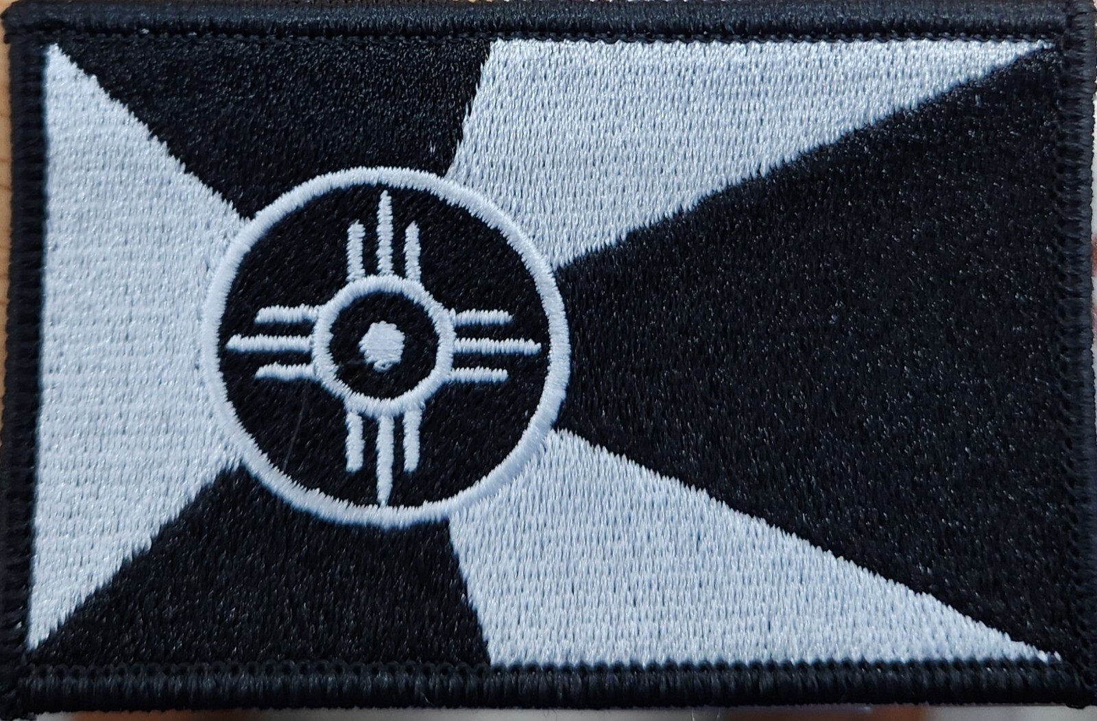 Wichita Kansas Flag Patch W/ Hook & Loop Fastener Black & White Version I