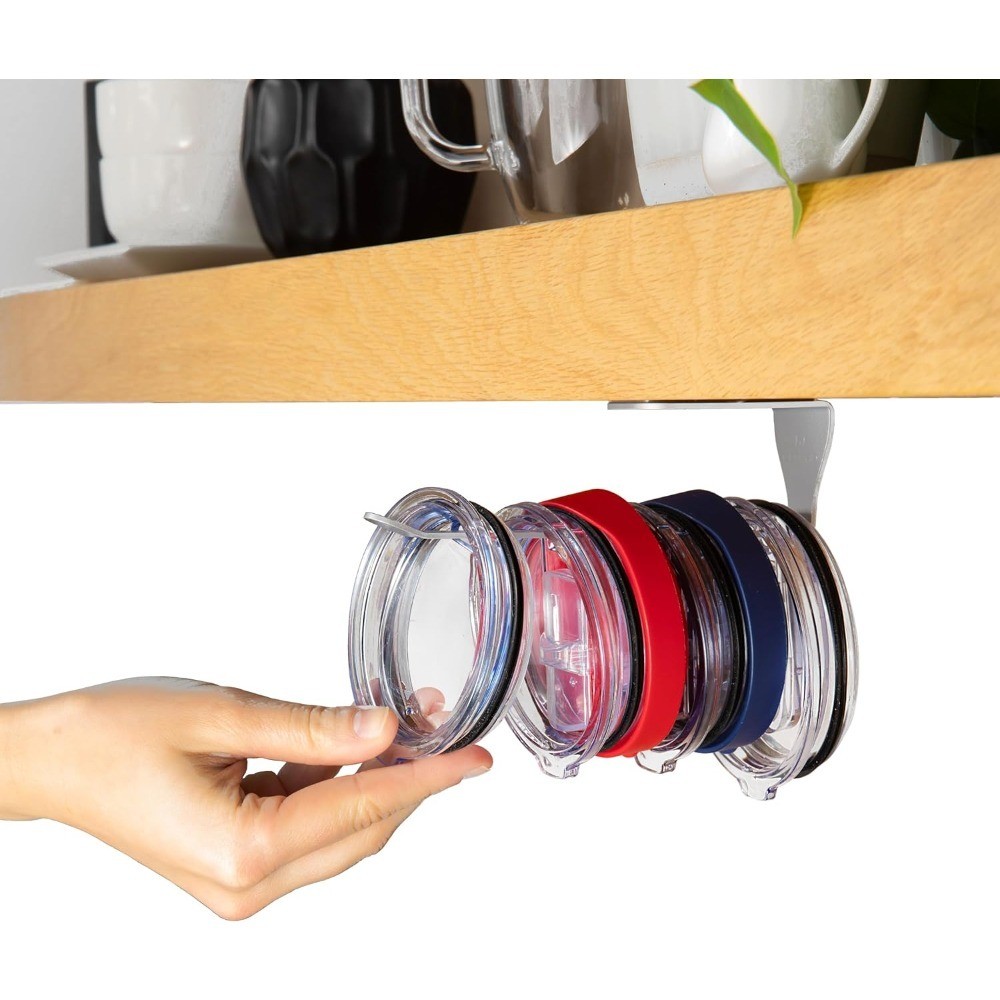 Under-Cabinet Tumbler Lid Organizer Self-Adhesive Mount Kitchen Cabinet Storage