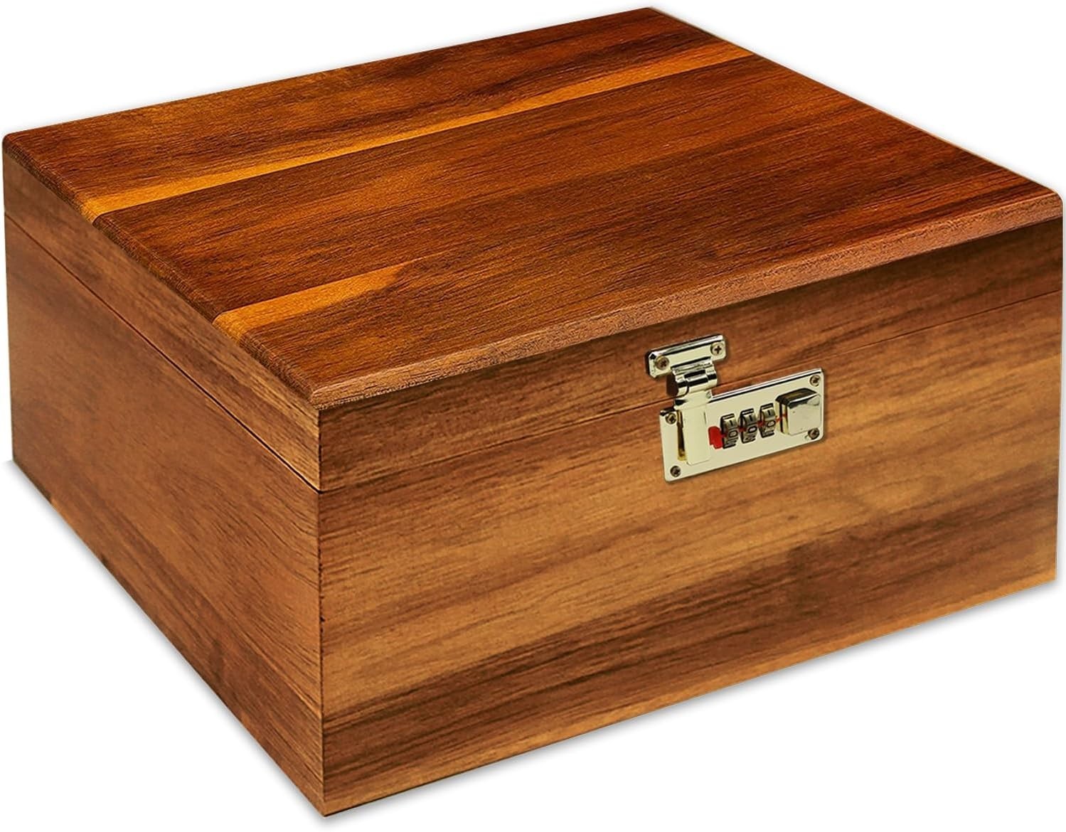 Large Wooden Storage Box with Hinged Lid & Combination Lock Keepsake Chest