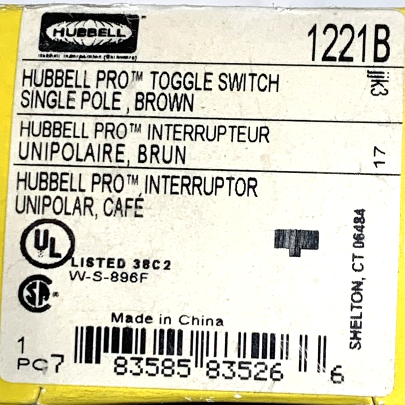 NEW Hubbell Toggle Switch MODEL: 1221B Single Pole Brown