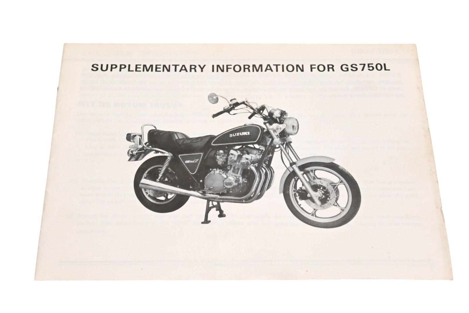 OEM Suzuki 99016-45220-03A GS750L Supplementary Manual Qty 1