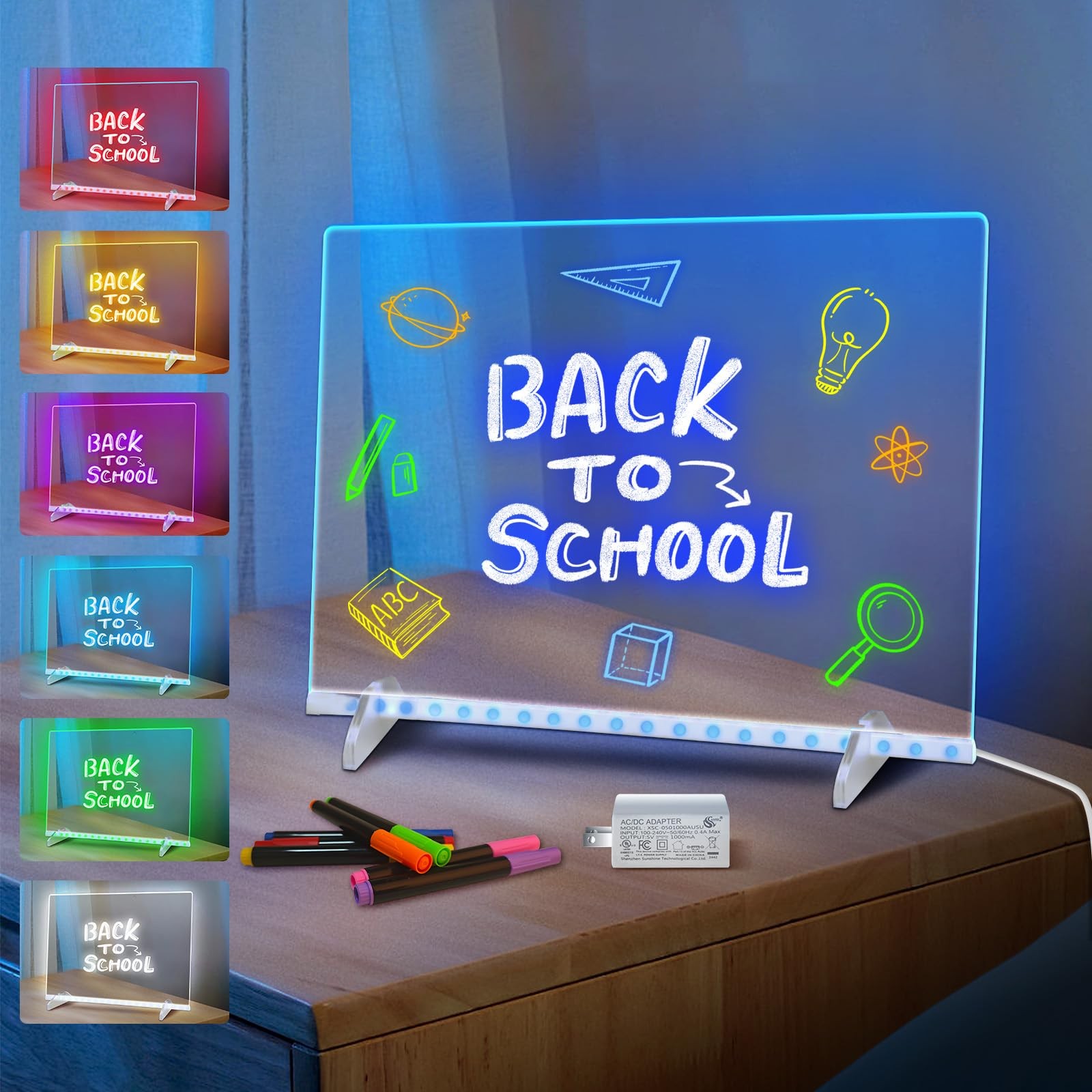 LED Note Board with 7 Colors, Includes Adapter, 13"x10" Led Drawing Board for...