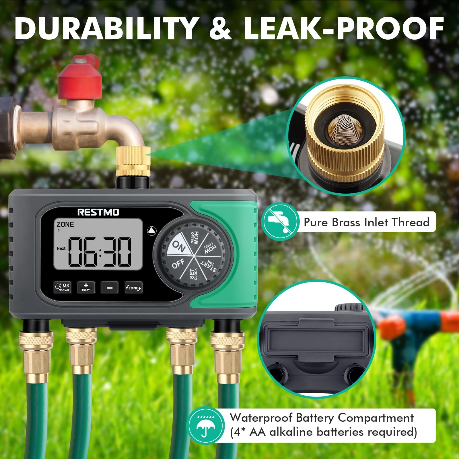 4Zone Sprinkler Timer, Programmable Water Timer for Garden Hose