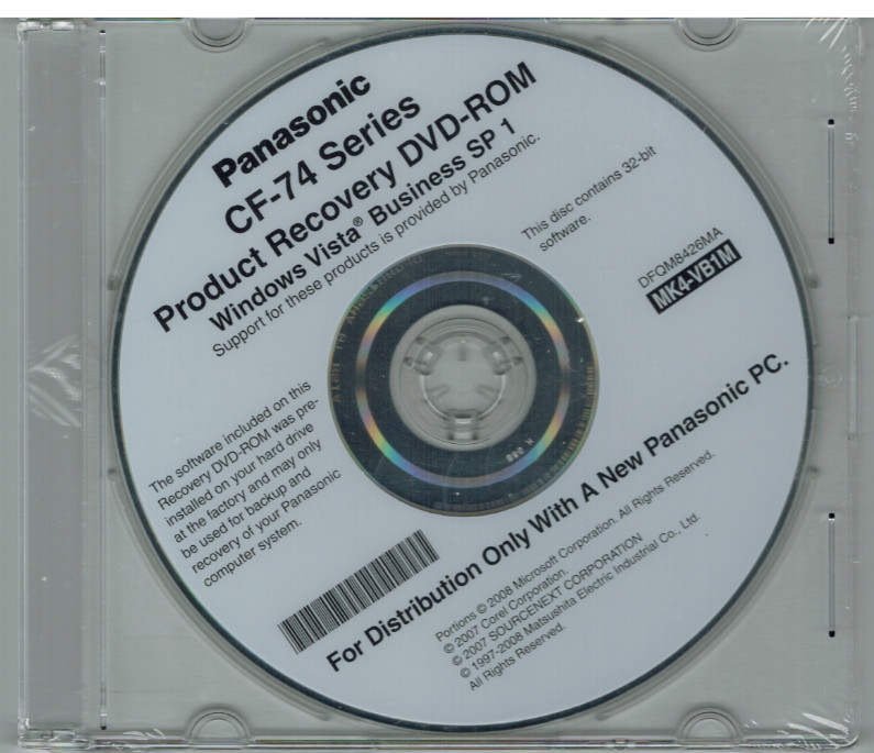 Panasonic ToughBook CF-74 Product Recovery DVD-ROM Windows Vista Business (2008)