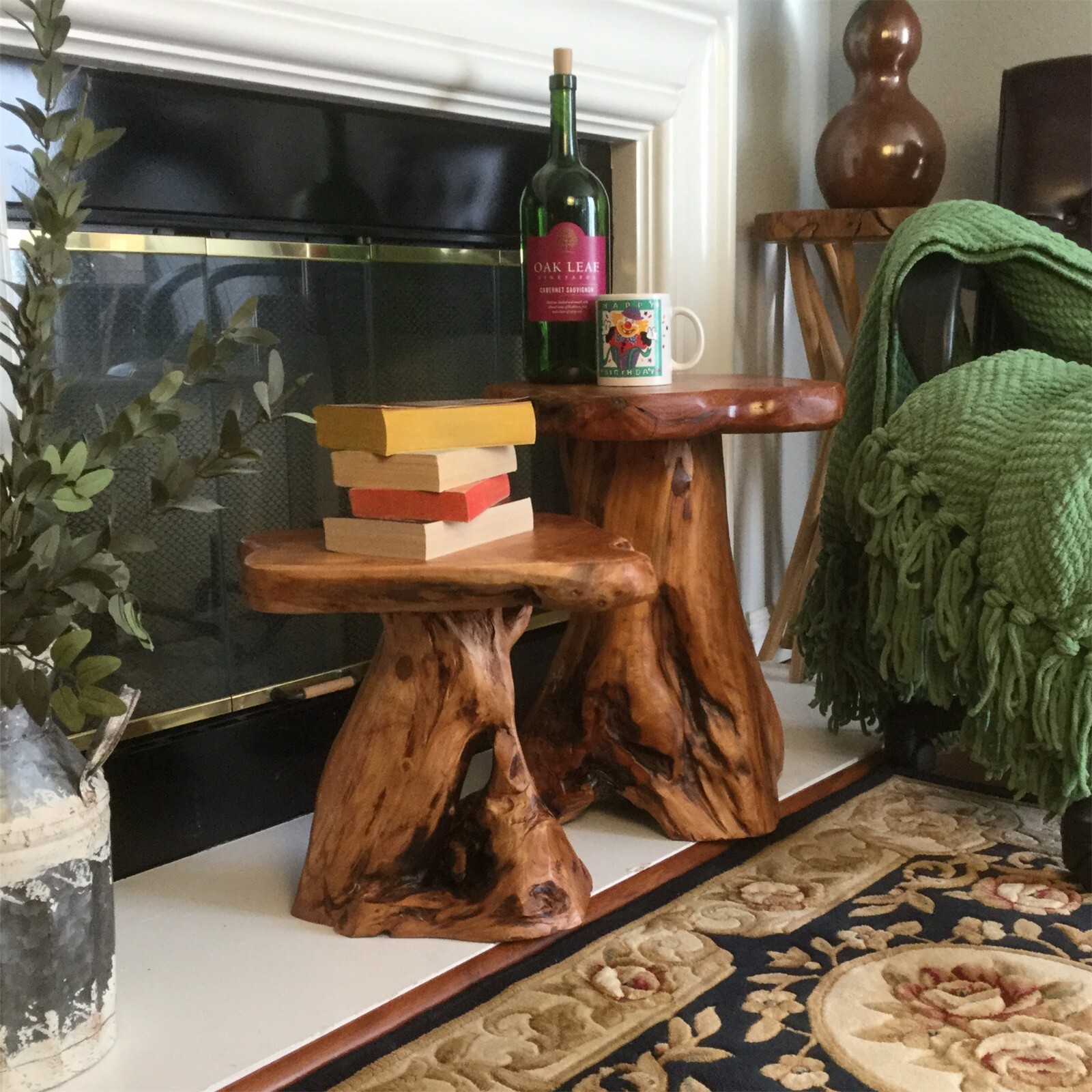 Natural Irregular Shape Tree Stump End Table Plant Stand, 14"x13"x18"H