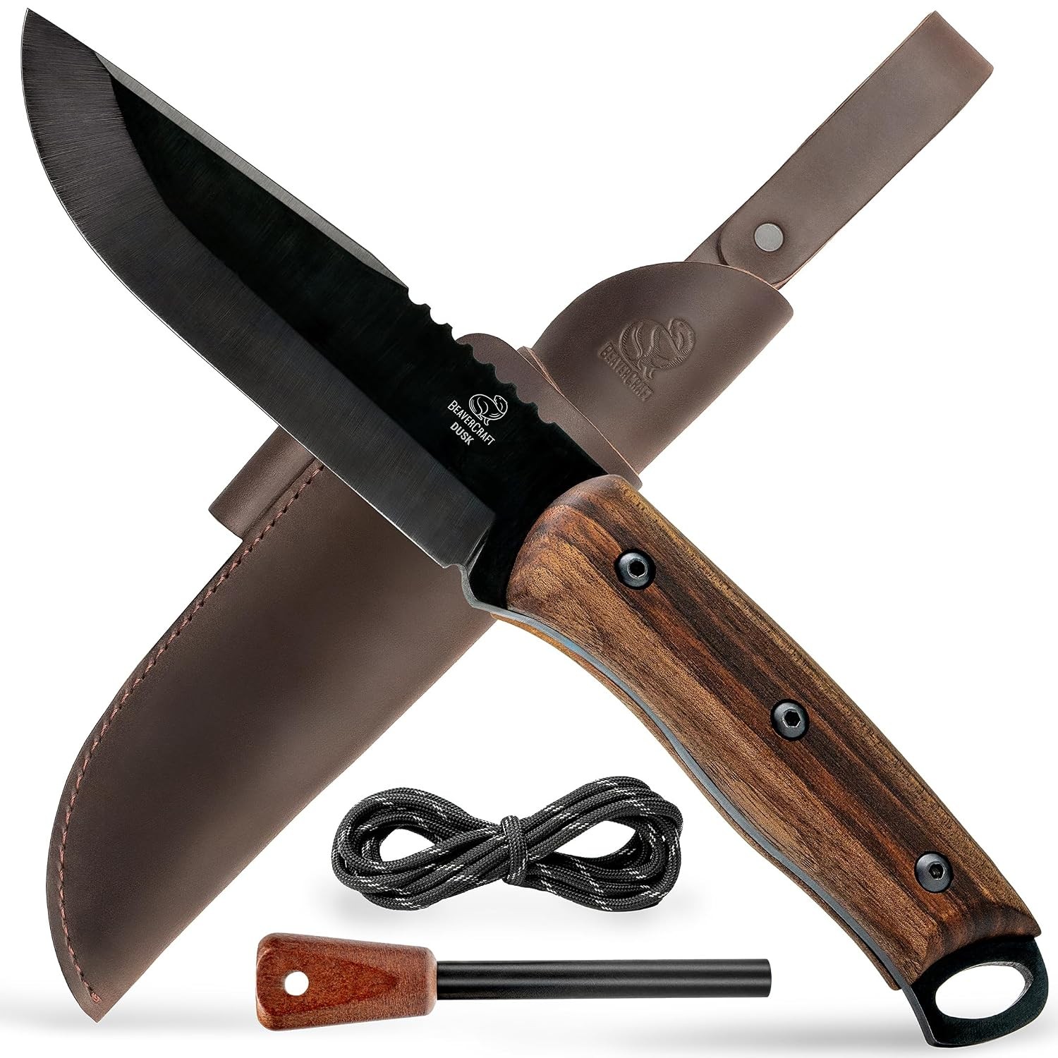 Bushcraft Full Tang Knife 9.8" Leather Sheath Fire Starter Bushcraft Tools