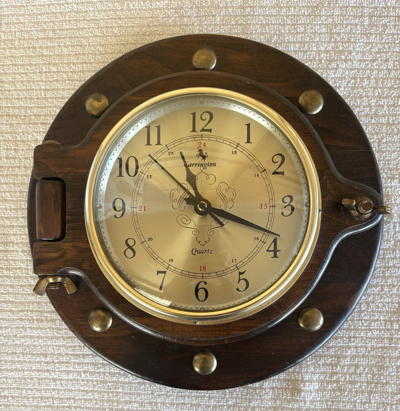 Ship Porthole Style WALL CLOCK Boat Nautical Marine Carrington Quartz Works