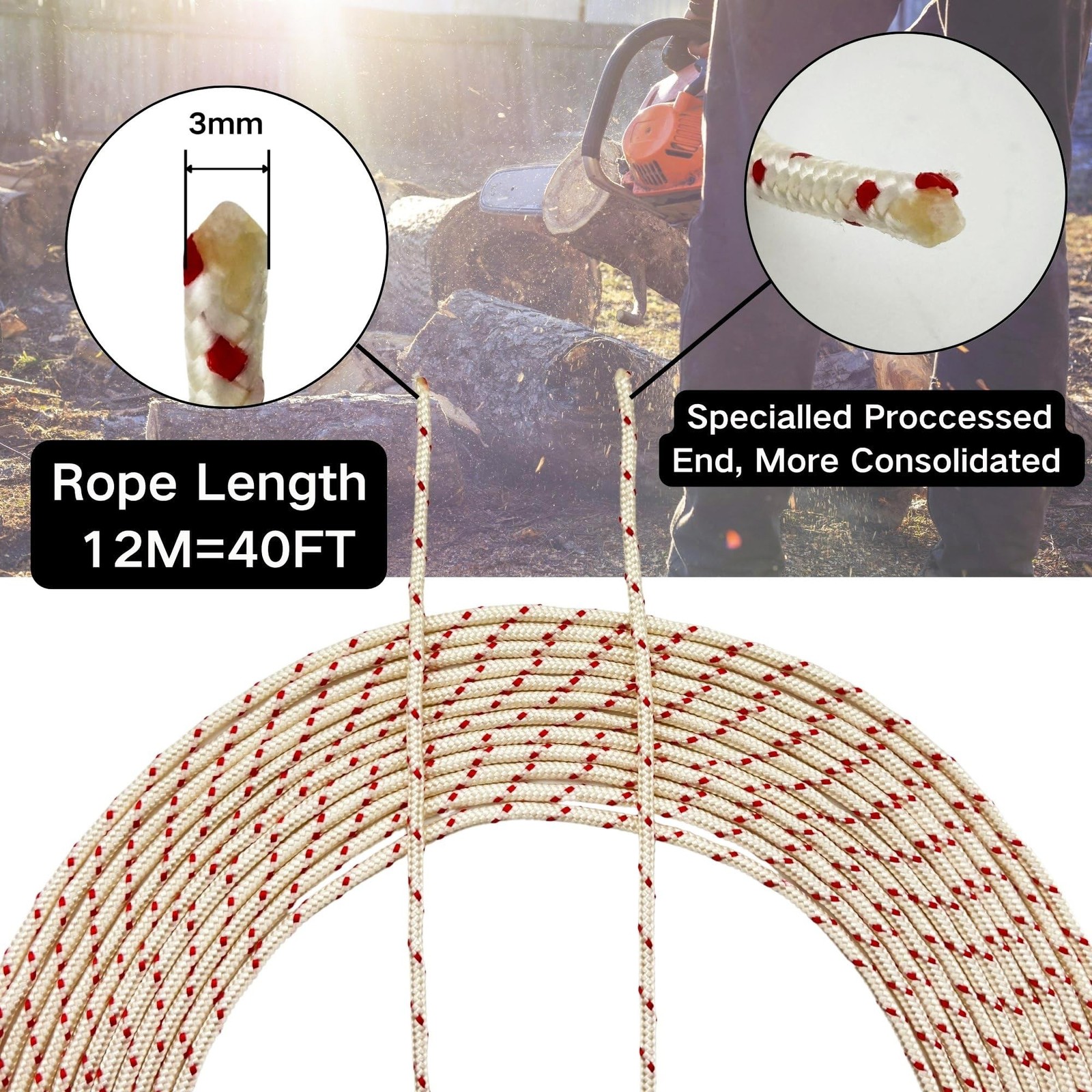 3mm Pull Cord Starter Rope 12M Recoil String for Chainsaw Trimmer Edger Weed ...