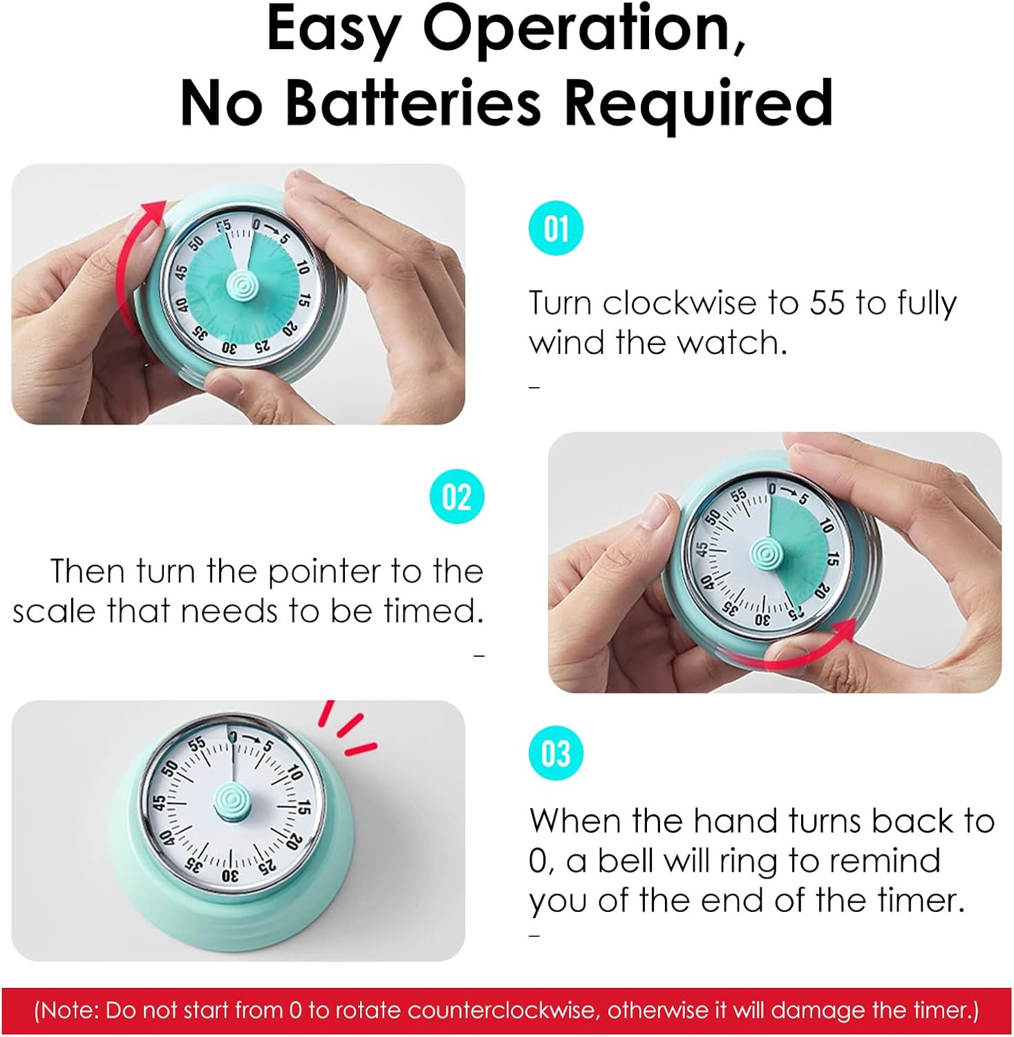 Visual Timer, Teeloray 60-Minute Countdown Timer, Kitchen Timer with Magnetic Ba