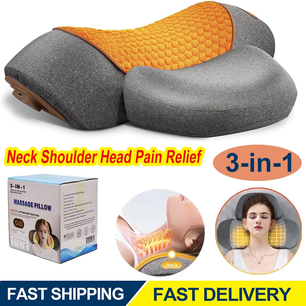 3-In-1 Neck Massager Pillow With Vibration Heating Traction Therapy Pain Relief