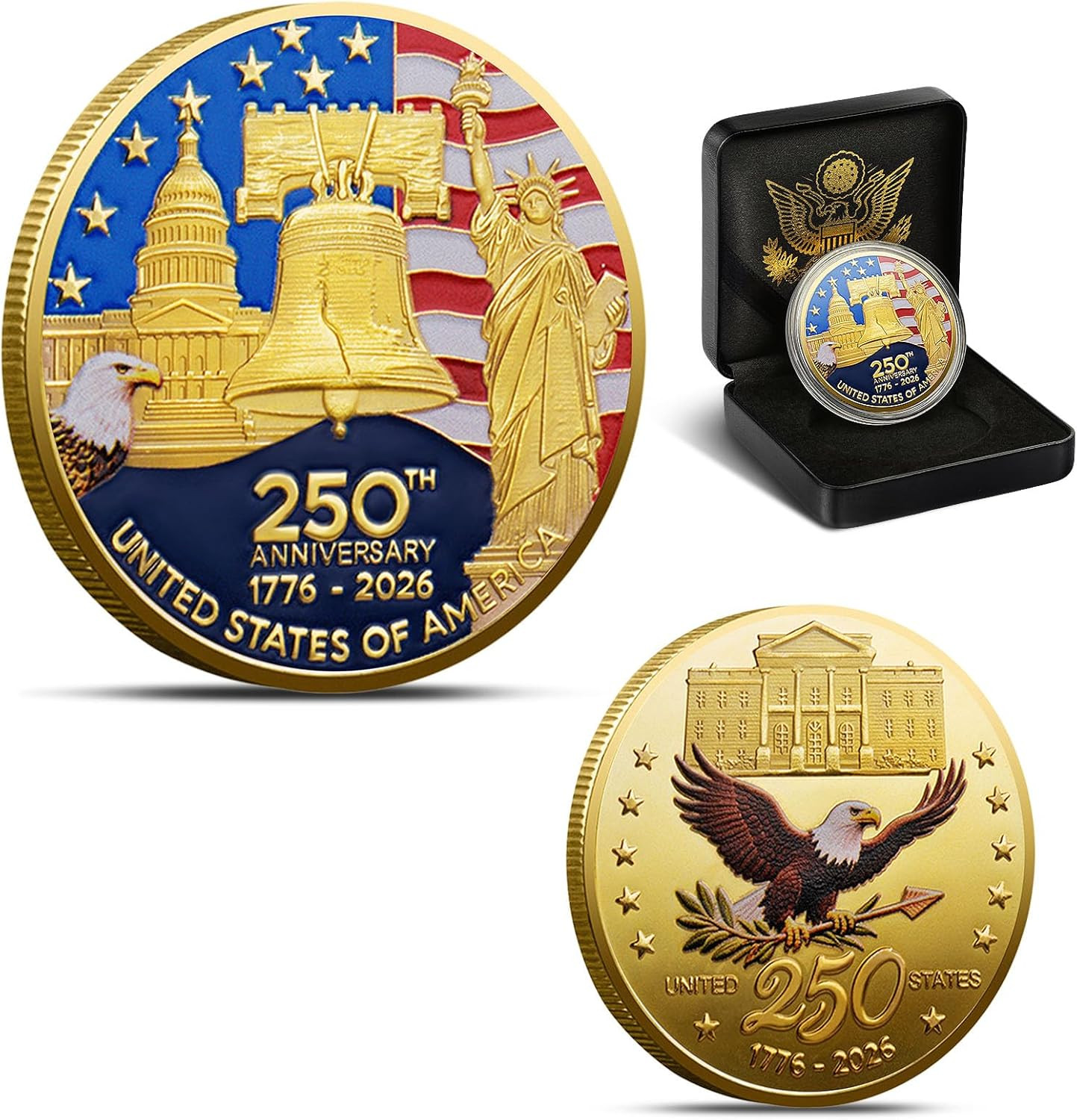 USA 250Th Anniversary Coin ¨C Gold Plated Challenge Coin 1776-2026, America 250