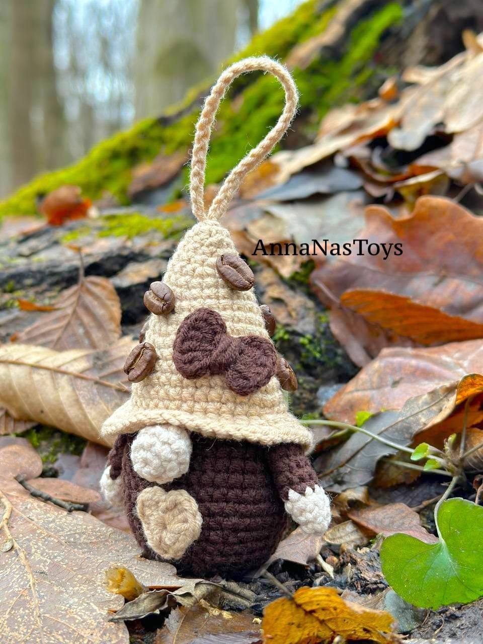 Coffee gnome keychain, Crochet PDF pattern gnome with coffee beens