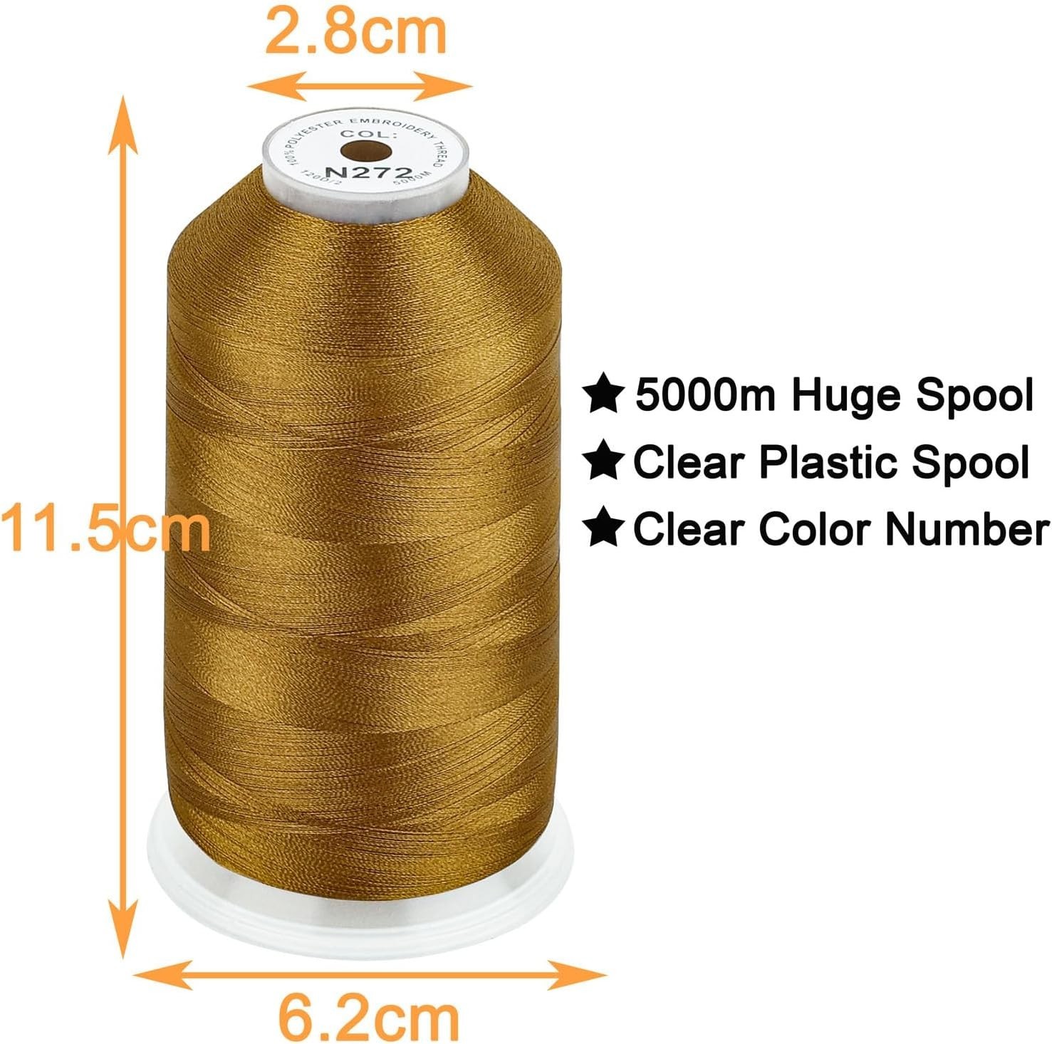 Versatile Old Gold Polyester Thread 5000M, 40WT for Creative Embroidery Projects
