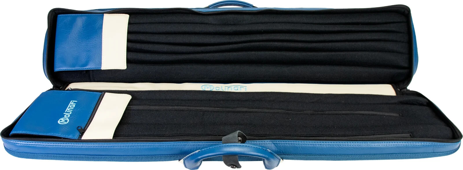 Molinari® Retro 3x6 Professional Pool Cue Case. Blue/Beige