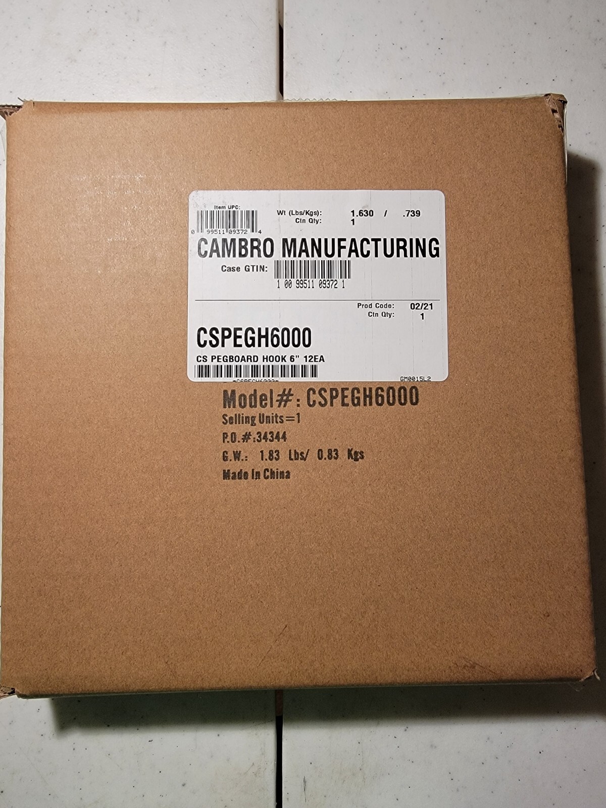 6" Cambro Peg Hook Set/12
