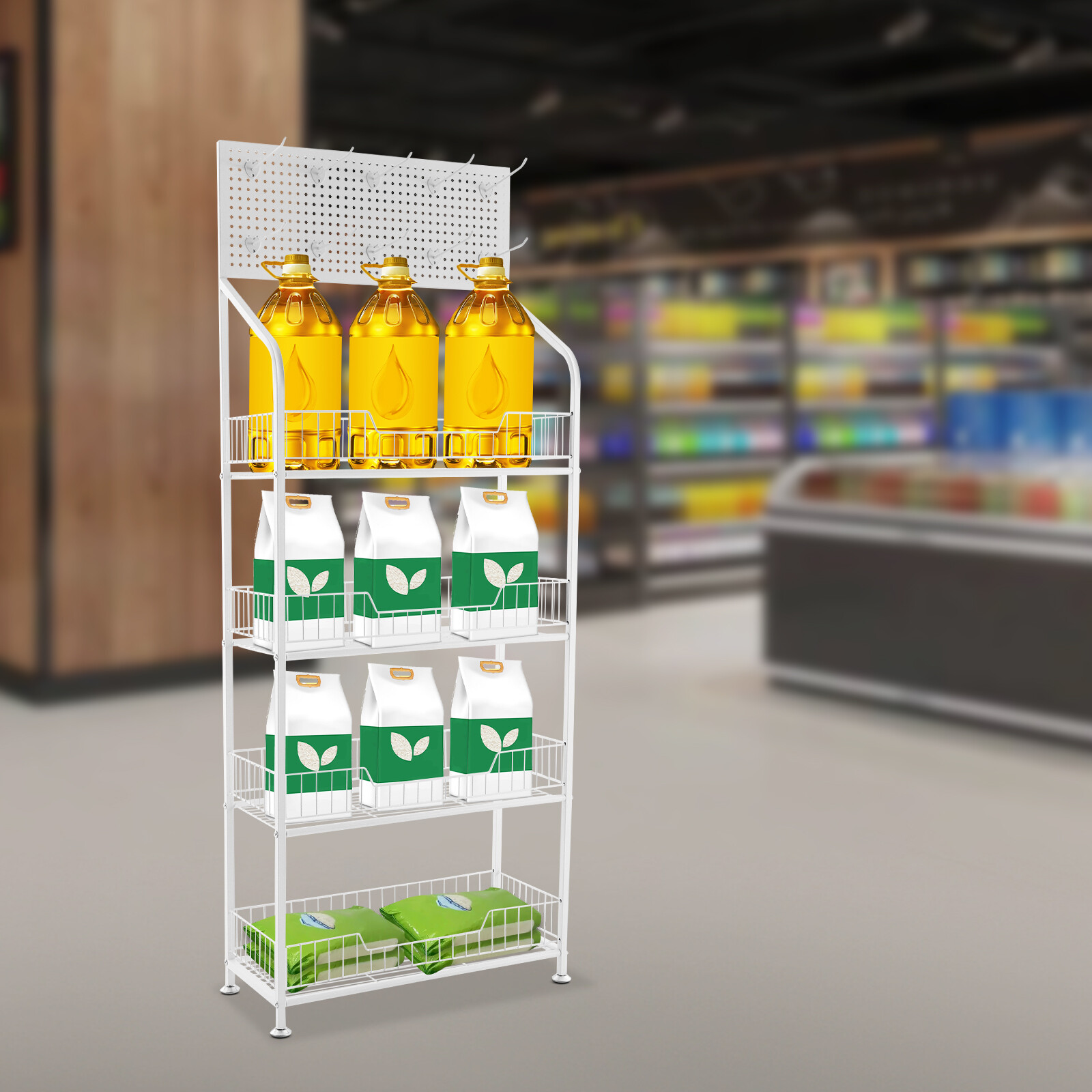 4 Tier Retail Display Rack Snack Display Organizer Snack Rack Stand?with Hooks