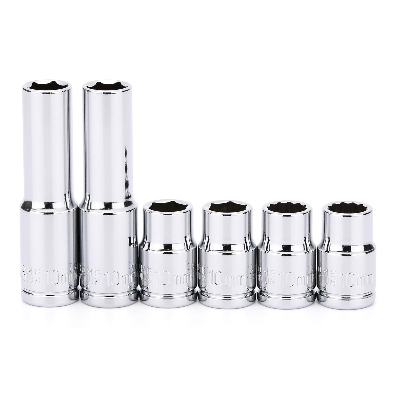 6PCS 3/8"Drive 10Mm Deep&Shallow Socket, CR-V, Metric, Mirror Finish, 6 Point &