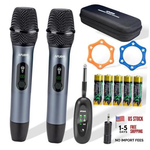 Wireless Microphone Set for Singing, Speech & Karaoke, 2.4GHz Dual-Mic