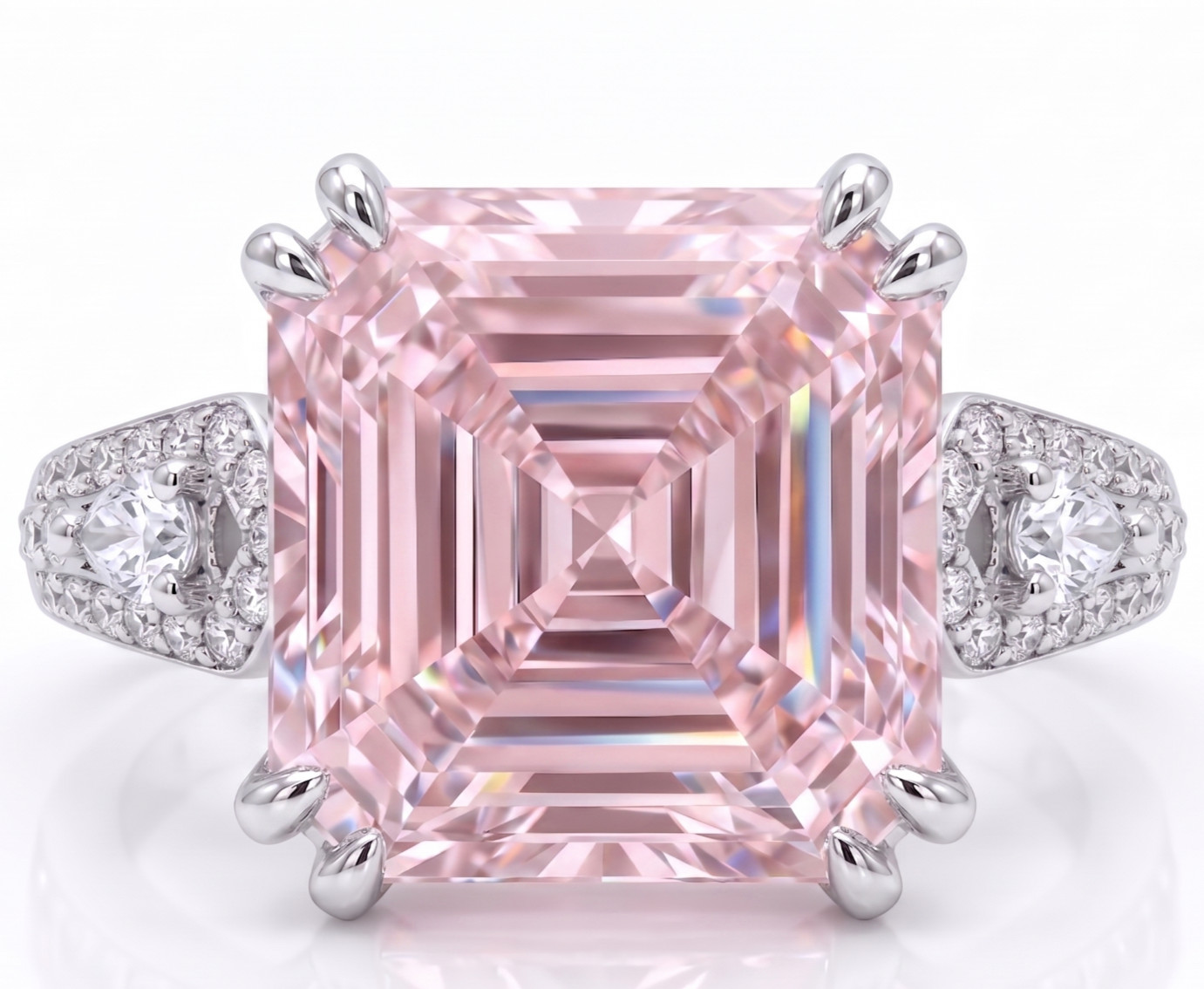 8.60 Ct Certified Asscher Cut Pink Natural Diamond Ring VVS1 White Gold Finish