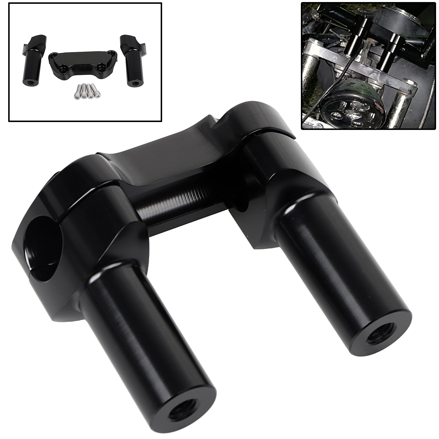 CNC 3.5" Straight Handlebar Riser & Top Clamp For Harley Dyna Heritage Softail