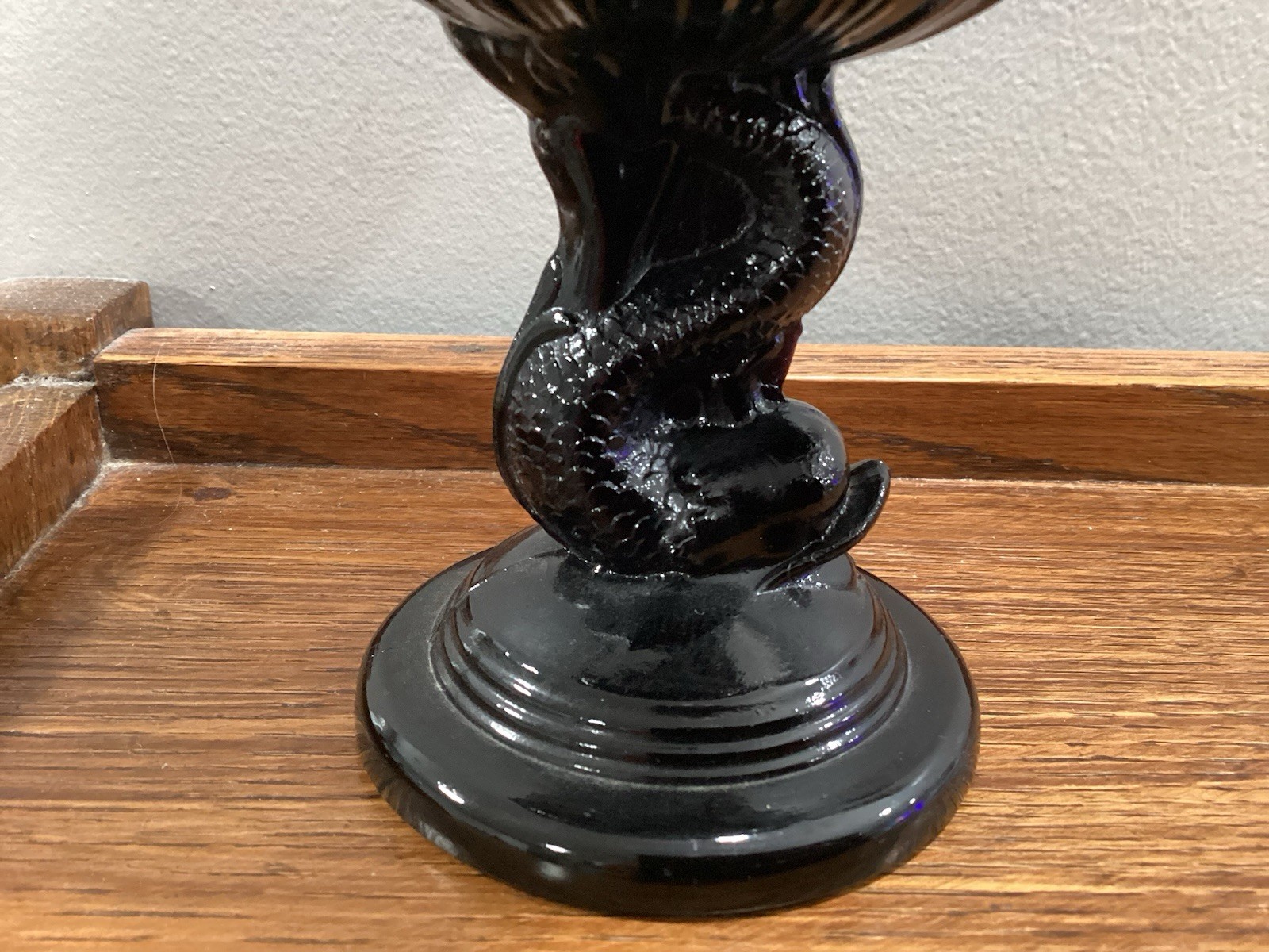 Vintage Black Glass Compote With Dolphin