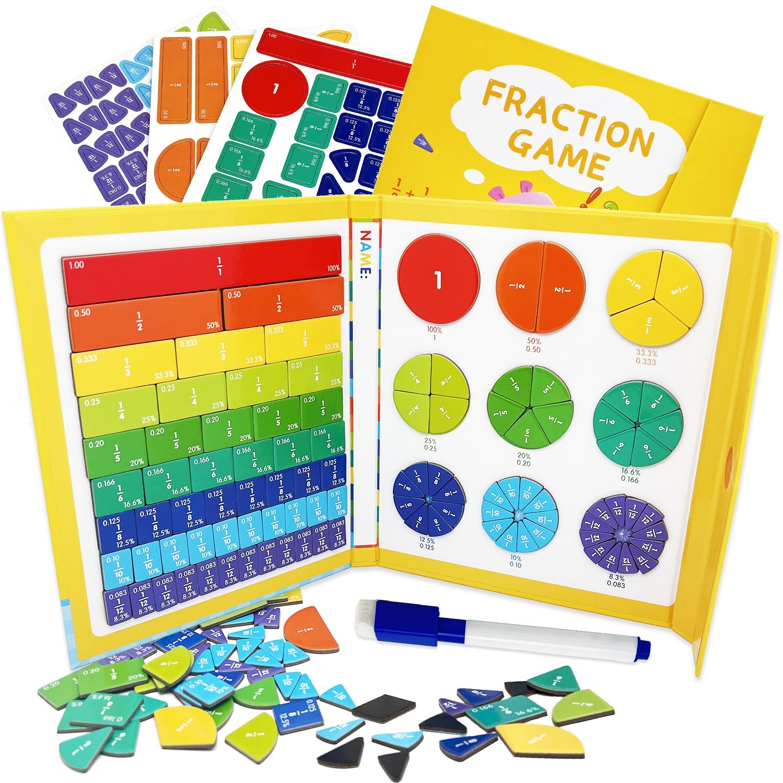 Magnetic Fraction Puzzle Tiles Circles Math Manipulatives for Kids Learning
