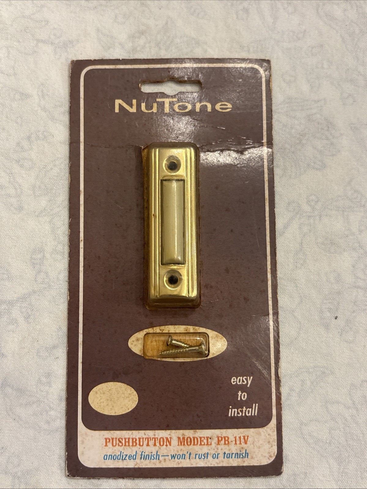 NuTone PB-11V 12V Brass Tone Rectangular Door Bell Push Button Vintage