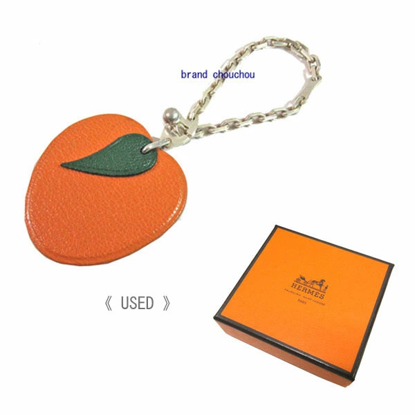 HERMES Keychain Charm Apricot Orange Chain Box Authentic From Japan