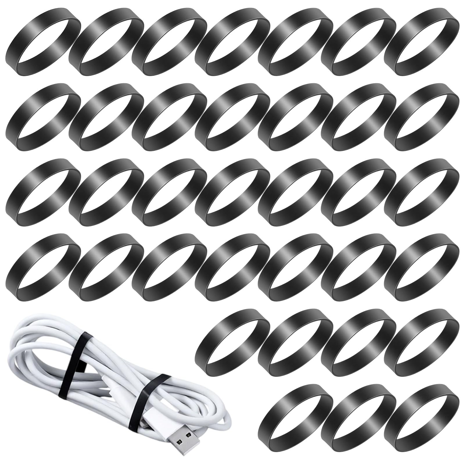 100 PCS Silicone Rubber Bands, 1"/25mm Diameter Black Small black