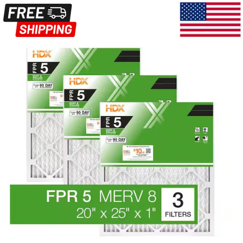 20x 25 x 1 Standard Pleated Air Filter FPR 5 (3-Pack) Air Filters Replacement