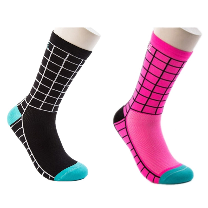 2 Pairs Cycling Socks Pro Road Bicycle Riding Bike Sports Ankle Socks Black Pink