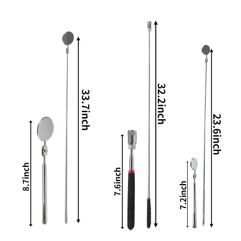 VortecSys Telescoping Magnetic Pickup Tool Set, 4Pcs Round and 6, Black