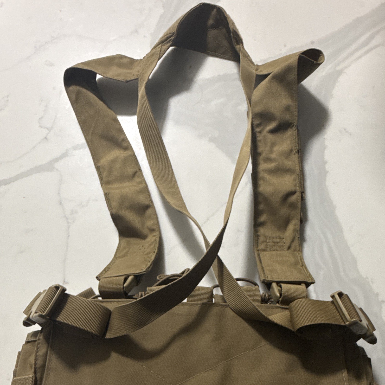 Tactical Chest Rig Harness w/Attached Pouches, Adjustable Nylon Tan