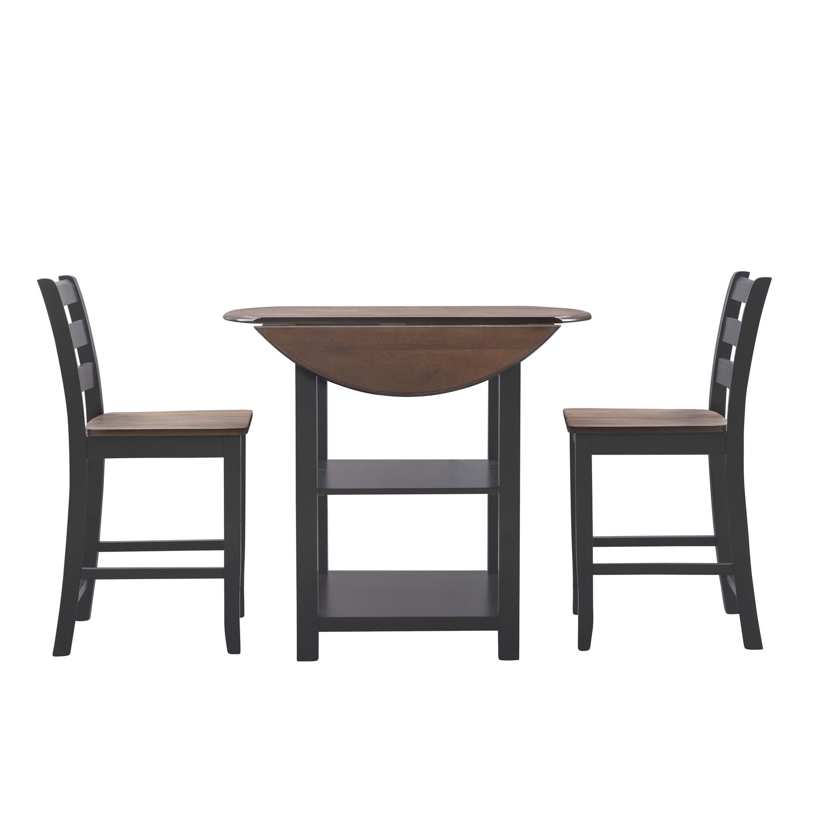 Linon Cain 3 Pce Counter Set with 2 Shelves in Brown Top/Black Wood Base