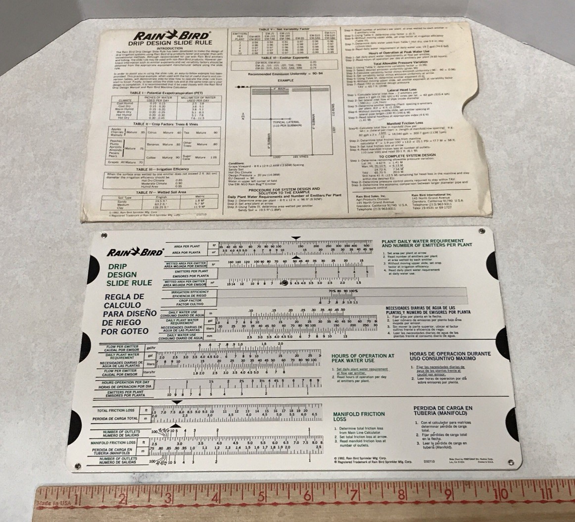 Rain Bird Irrigation Systems Drip Line Tube Emitter Design Slide Rule Vintage