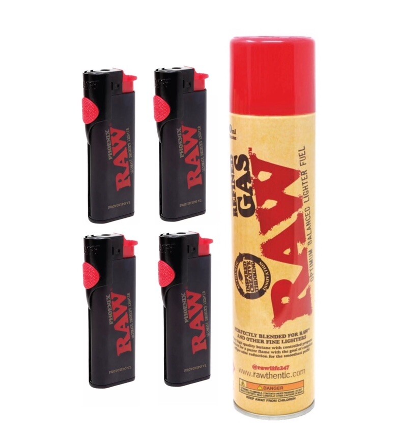 raw PHOENIX ULTIMATE LIGHTER Refillable + Raw Refined Gas Butane Fuel (300 ML)