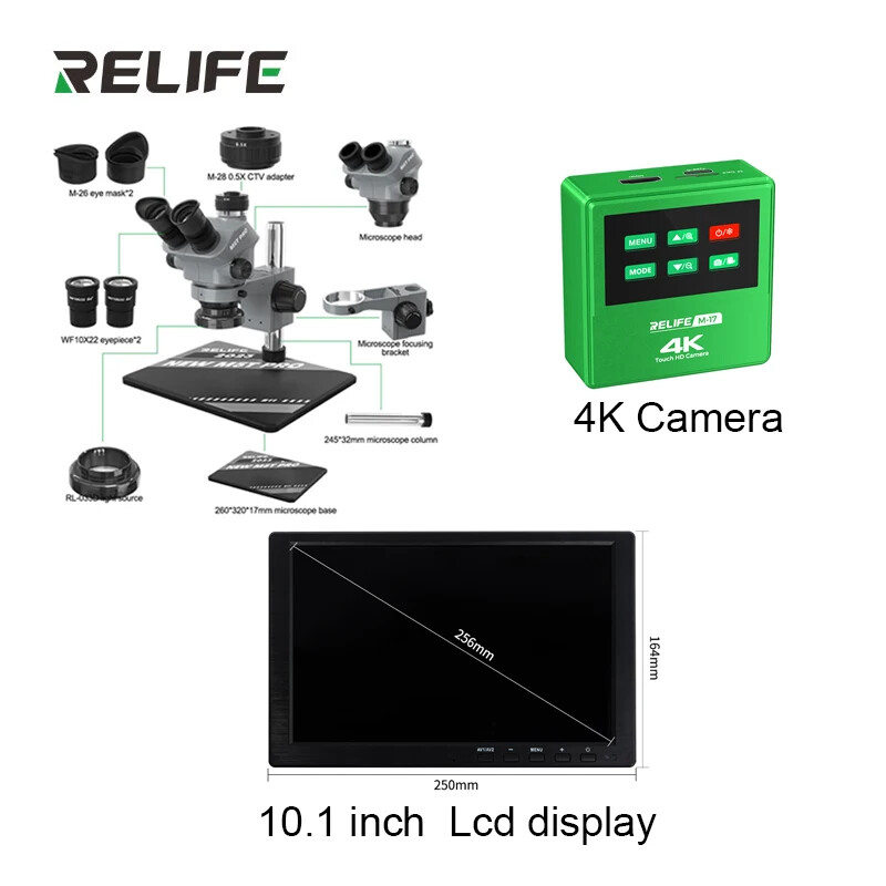 Relife RL-M5T pro Trinocular Microscope 4K Video Stereo Zoom