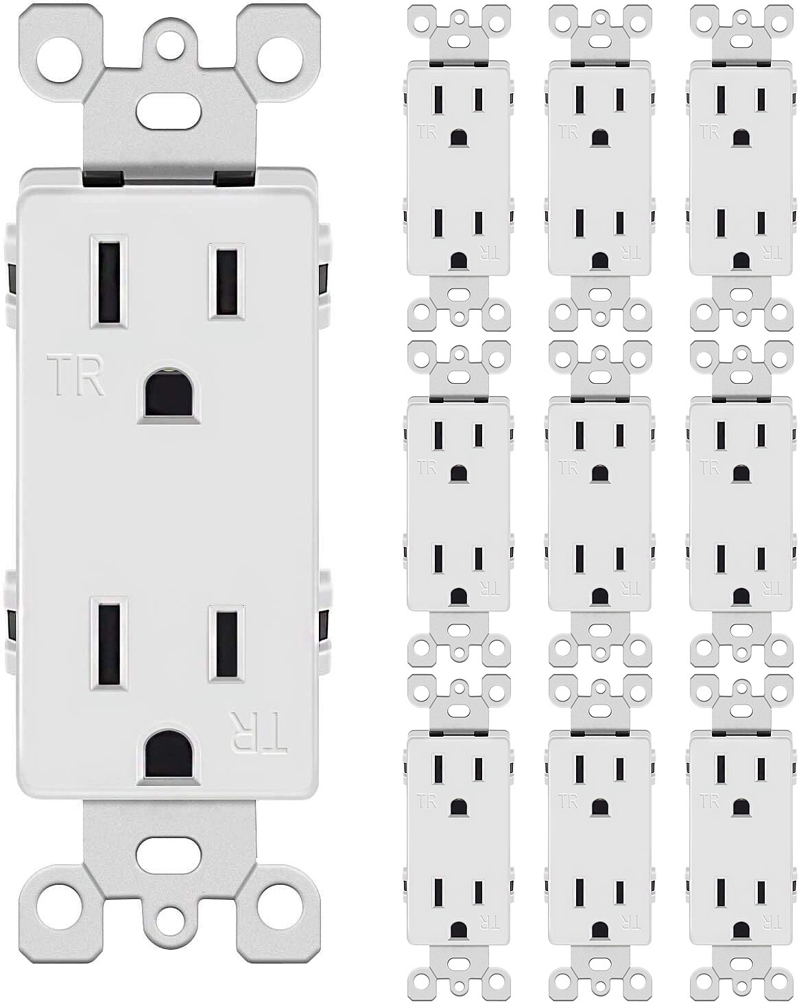 Outlet Decora Duplex Receptacle, 15 Amp, 125 Volt, Tamper Resistant White 10pack