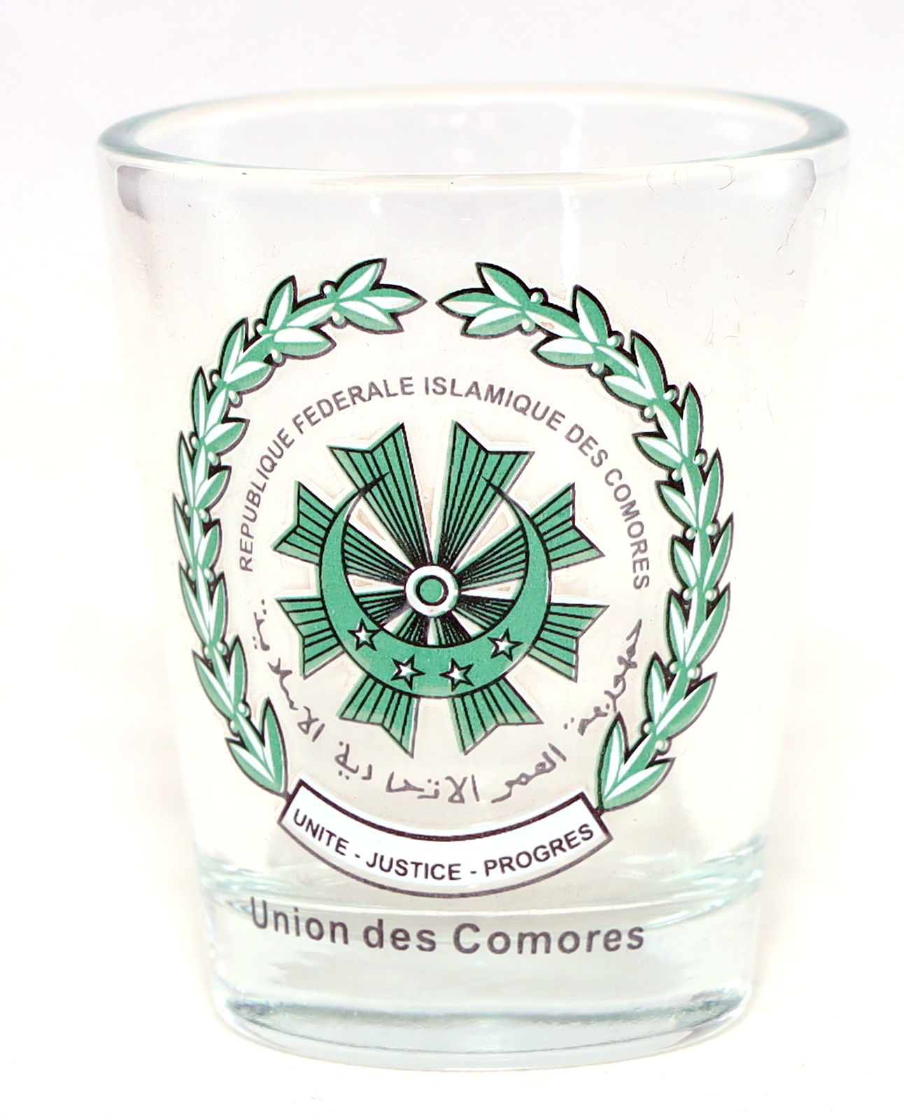 COMOROS COAT OF ARMS SHOT GLASS SHOTGLASS