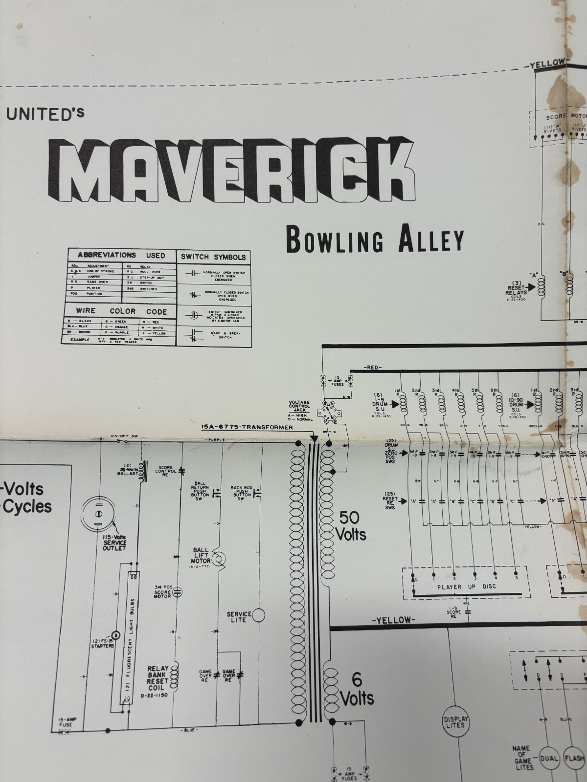 ORIGINAL-UNITED MFT-MAVERICK BOWLING ALLEY-SCHEMATICS