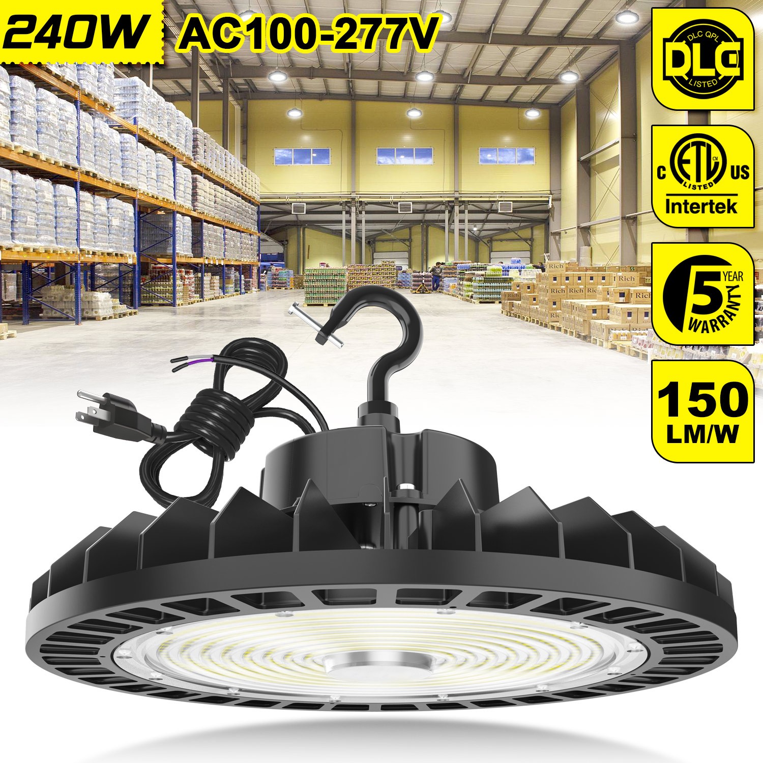 240W UFO LED High Bay Light 5000K Commercial Warehouse Shop Lighting 36,000LM UL