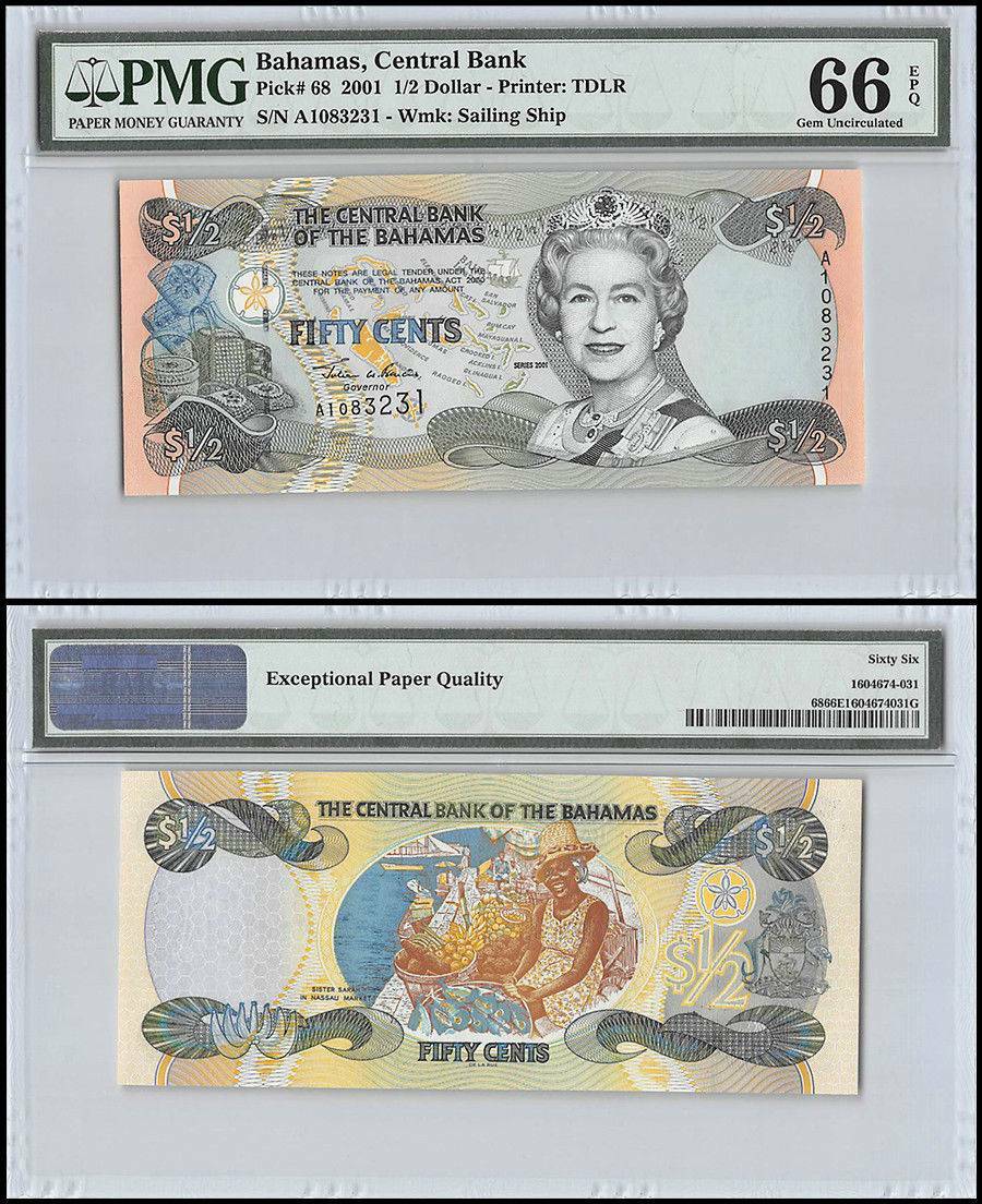 Bahamas 1/2 Dollar, 2001, P-68, PMG 66